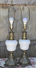 Vintage Rare White Hob And  Brass Set Of Lamps, Milk Glass Lamps, Brass... picture