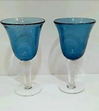 2 Artland Blue Handcrafted Bubble Goblets (10 Available) Set Of 2 picture