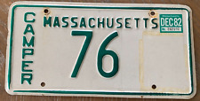 Rare Authentic 1970's Massachusetts Camper License Plate 