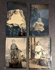 Group Of 4 Antique Victorian Tin Types Children 2 Babis Boy  Girl 3.5