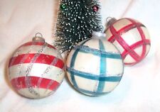 40-50s VTG 3 Lot JUMBO W Germany XMAS Mercury Glass PAINTED STRIPED Ornaments picture