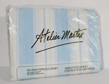 Vintage Atelier Martex Blue & White Striped Twin Fitted Percale Sheet picture