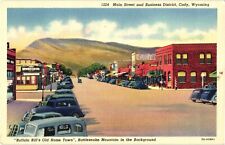 Main Street and Business District Cody WY Linen Unused Postcard 1937 picture