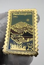 WASHINGTON 1889 POSTAGE STAMP USPS USA 25 CENT METAL & ENAMEL PIN. LAPEL. Used. picture