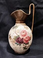 Antique Doulton Burslem Patent Hand Painted Flowers Ivory & Gold Ewer Pitcher picture
