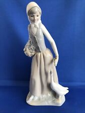 Lladro NAO Country Girl holding a Basket with a Goose 9.5” Tall picture