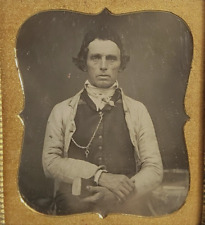 1850S DAGUERREOTYPE..OCCUPATIONAL, MAN WITH BOOK,KEY ON CHAIN,STAGECOACH DRIVER? picture