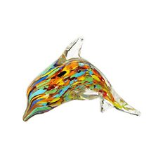 Hand Blown Glass Dolphin Figurines Sculpture Crystal Sea Life Animals Art Statue picture