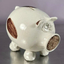 Vintage Piggy Bank Ceramic Signed Handmade Art Pottery Pig Hog MCM 1970s picture