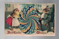 Easter Clapsaddle Mechanical Dressed Chick & Rabbit Spin Kaleidoscope Egg 1910  picture