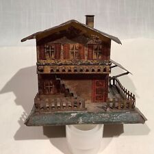 1880's-1900 ELABORATE PAINTED TIN GERMAN TWO STORY HOUSE STILL BANK, RARE picture