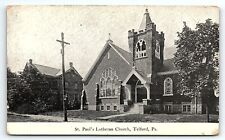c1910 TELFORD PA ST. PAUL'S LUTHERAN CHURCH STREET VIEW EARLY POSTCARD P3985 picture
