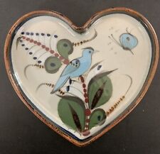 Vtg Ken Edwards Hand Painted 9” Tonala Heart Shaped Plate/Mexico Pottery-Bird picture