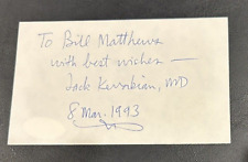 Autographed 3x5 Index Card by Dr Death JACK KEVORKIAN with JSA Certified Letter picture