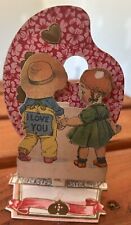 Vintage 1920s Mechanical Valentine Card Cute Couple, I Love You picture