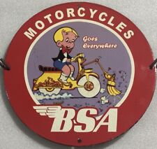 CLASSIC BSA MOTORCYCLES AUTHORIZED DEALER USA GARAGE PORCELAIN ENAMEL SIGN. picture