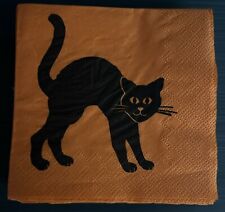 Lot of 24 Orange PAPER ART Halloween Napkins Black Cat New W/O Packaging picture