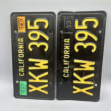 Vintage California License Plates Pair Black Yellow 1970  XKW 395 picture