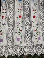 Hand Made Crochet Lace Floral Embroidery Window Panel AS IS picture