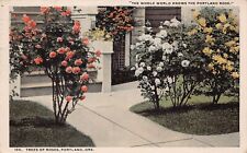 Portland OR Oregon Trees Rose Flowers Bush Roses Mansion Stairs Vtg Postcard P10 picture