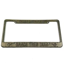 Vintage JESUS LOVES YOU Grace Tres Dias  Pewter Metal License Plate Frame Holder picture