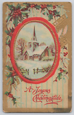 Postcard A Joyous Christmastide Christmas Snow Church Holly picture
