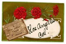 1908 Postcard Los Angeles CA Red Carnations Glitter Spell Out Mechanical picture