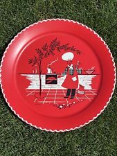 Vintage 19 Inch Tin Serving Tray by Stoyke Red Barbeque Design BBQ Tray picture