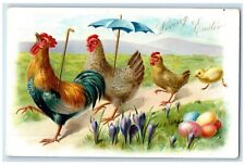 c1905 Easter Anthropomorphic Rooster Chicken Hen Chick Eggs Flowers Postcard picture