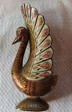 Peacock wood carving handmade hand-painted vintage mopa mopa Aruba Stamped picture