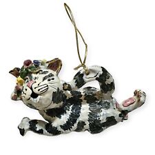 Vintage Heather Goldminc 2000 Ceramic Whimsical Cat With Gold Detailing. picture