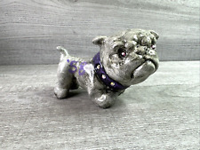 Vtg Gray Bull Dog Ceramic With White Rhinestones Collar And Pink Rhinestone Eyes picture