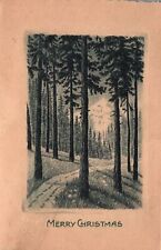 Merry Christmas Holiday Seasons Greetings Tree Lined Path Vintage Postcard picture