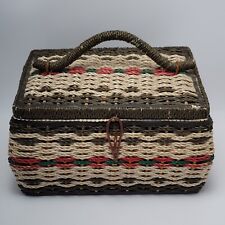 Large Colorful Vintage Wicker Sewing Basket With Handle Multicolor  picture