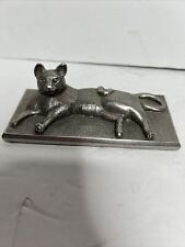VINTAGE Cast Iron/ Silver Color XCat Lying Figurine  Signed Size 5 X 2.25” picture