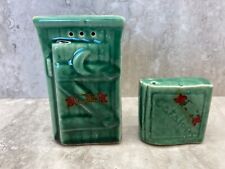 Vintage  Outhouse and Catalogue Salt and Pepper Shakers  Green  Ceramic Novelty picture