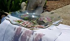 Rare Vintage James Clarke&Sons Stoke-on-Trent England Painted Floral Glass Tray picture