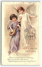 1912 EASTER GREETING ANGELS PLAYING MANDOLIN RELIGIOUS EMBOSSED POSTCARD P2514 picture