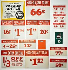 Vintage REXALL DRUG STORE Sale Signs Shelf Tags VACUUM BOTTLE Lot of 15 picture