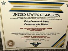 U.S. NAVY CEREMONIAL GUARD RIBBON COMMEMORATIVE CERTIFICATE ~ W/PRINTING TYPE-1 picture