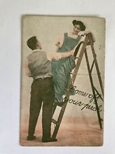 Romance~couple~man holds lady leaning at top of ladder~Come off your perch picture