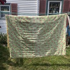 VTG Twin Coverlet Cottage Pink Rose HEAVY Green Yellow Quilt Blanket Bedspread picture