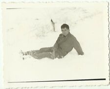GREEK SOLDIER LYING IN SNOW PHOTO – MILITARY – ARMY – 1960's GREECE – HELLAS picture