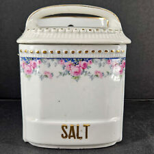 Antique Silesia Ceramic Salt Box Cellar Lid Wall Mount Germany picture