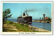 c1960 Car Ferry Passing Coast Guard Station Steamer Ludington Michigan Postcard picture