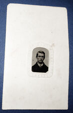 ANTIQUE CW ERA GEM SIZE TINTYPE PHOTO IN CDV FRAME OF YOUNG MAN BOSTON TAX STAMP picture