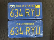 CALIFORNIA LICENSE PLATE PAIR BLUE 634 RYU DECEMBER 1994 LICENSE PLATE CAR TAG picture