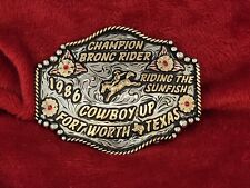 CHAMPION RODEO TROPHY BELT BUCKLE☆1986☆FORT WORTH TEXAS BRONC RIDING ☆RARE☆116 picture