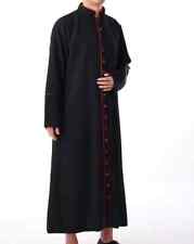 New Black, Red Trim Cotton Church Priest Cassock Clergy Robe Preacher Quick Ship picture