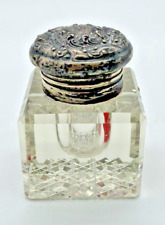 STERLING SILVER SOLID TOP ON CRYSTAL INKWELL-BEAUTIFUL WORKMANSHIP-NO RESERVE picture